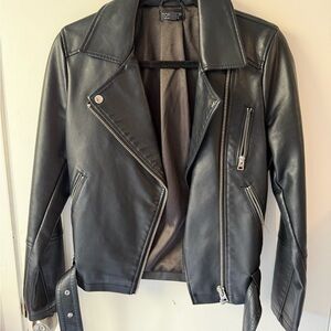 Topshop Dark Leather Biker Jacket